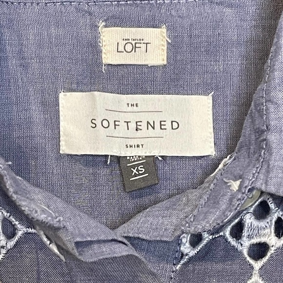 Loft Ann Taylor The Softened Popover‎ Shirt Chambray Eyelet Long Sleeve Women XS - Picture 6 of 8